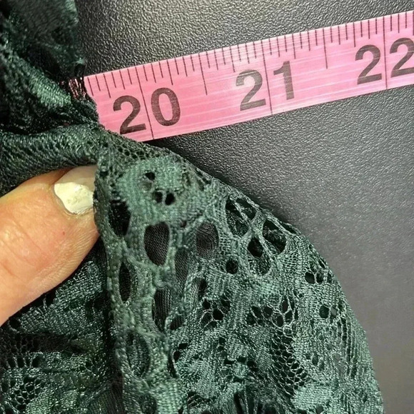 Pointelle Lace Overlay, scoop neck, lined, ruffle cuffs,top - Picture 7 of 12